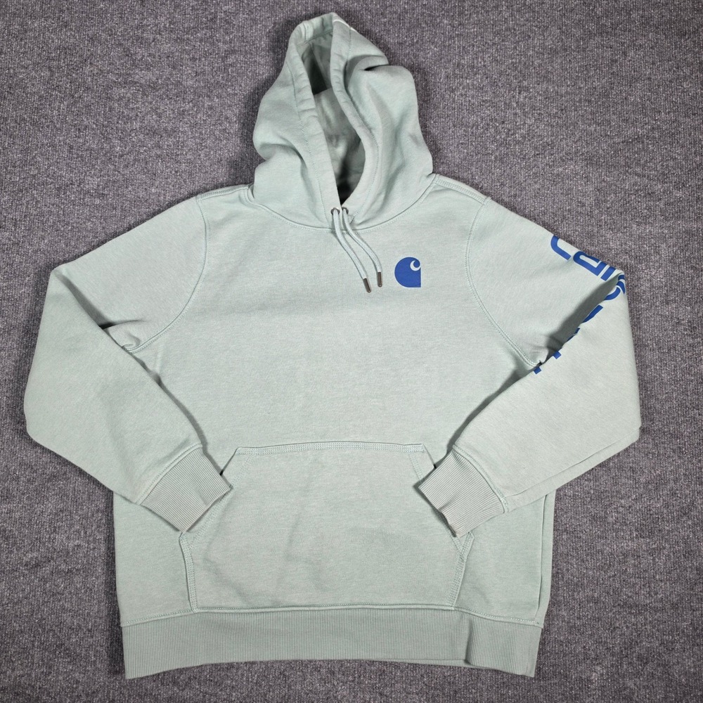 Carhartt Relaxed Fit Hoodie Sage Green Blue Sleeve Logo Sweatshirt 102791 XL
